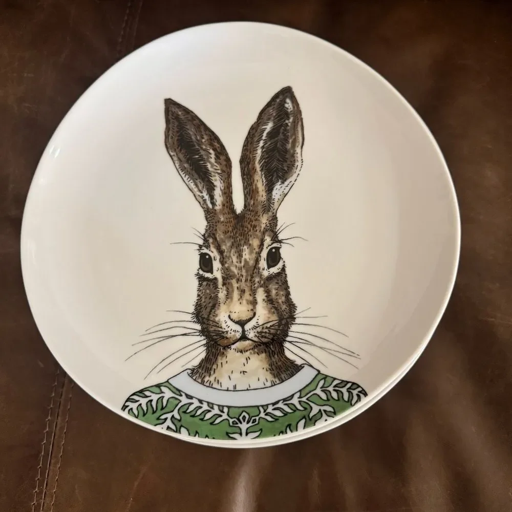 NEW West Elm Rachel Kozlowski Dapper Rabbit Salad Plates Set of 8